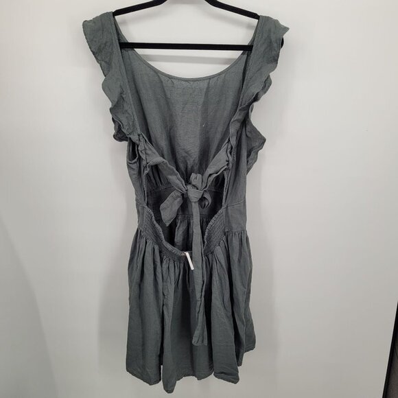 Free people womens medium green gray Erin mini dress ruffle sleeve open tie back - Picture 2 of 8